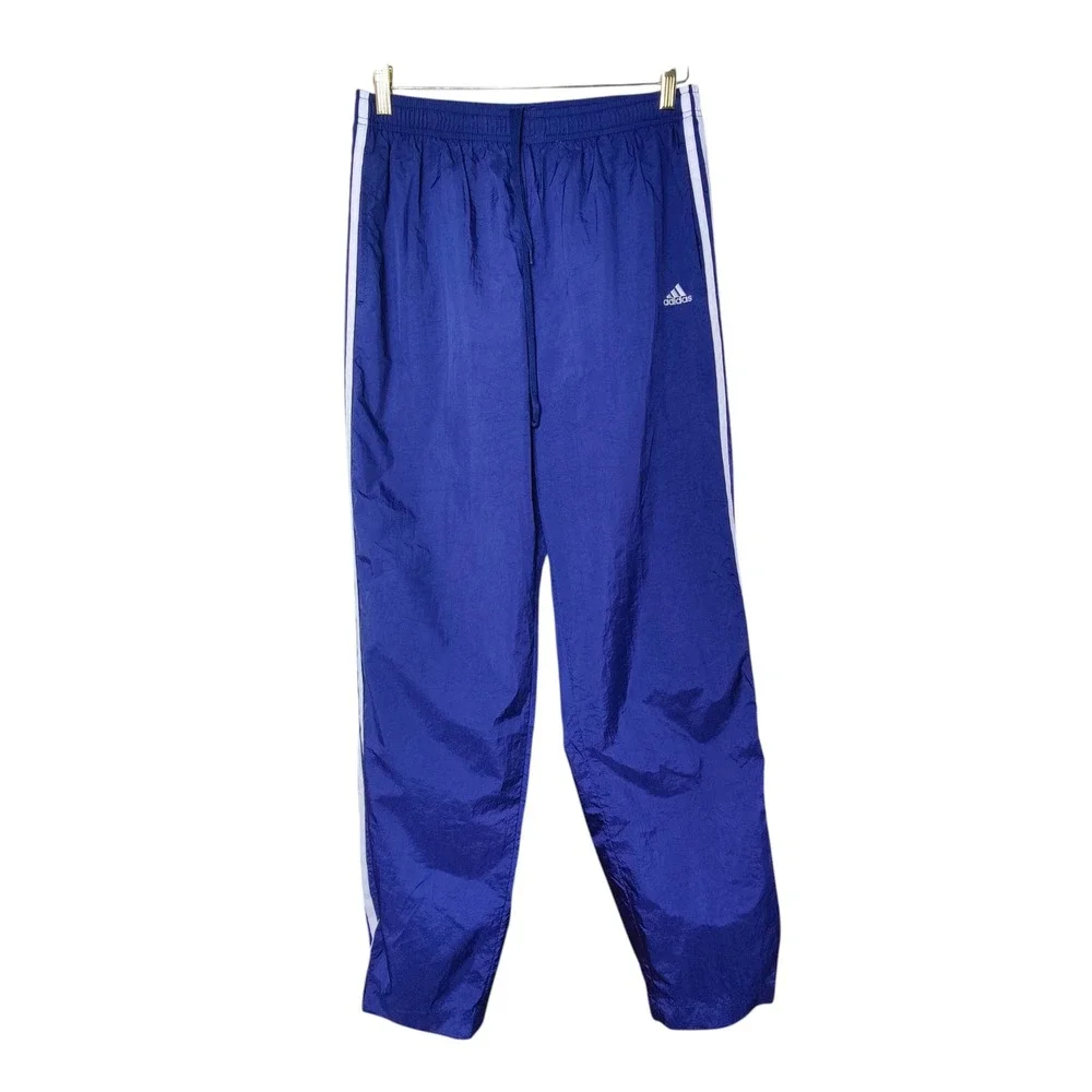 Vintage Adidas Y2K Track Pants Blue White Stripes Nylon Retro Sportswear Mens M